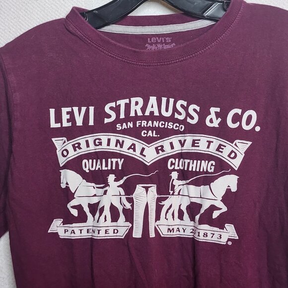 Levi Strauss & Co. Maroon Cotton Short Sleeve White Logo Kids Tee Size L 16/18 - Picture 3 of 16